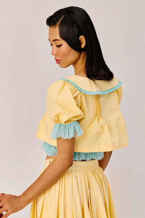 Yellow Puff-Sleeve Cropped Top