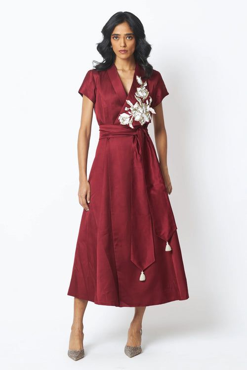Ravena Floral Broach Long Wrap Dress