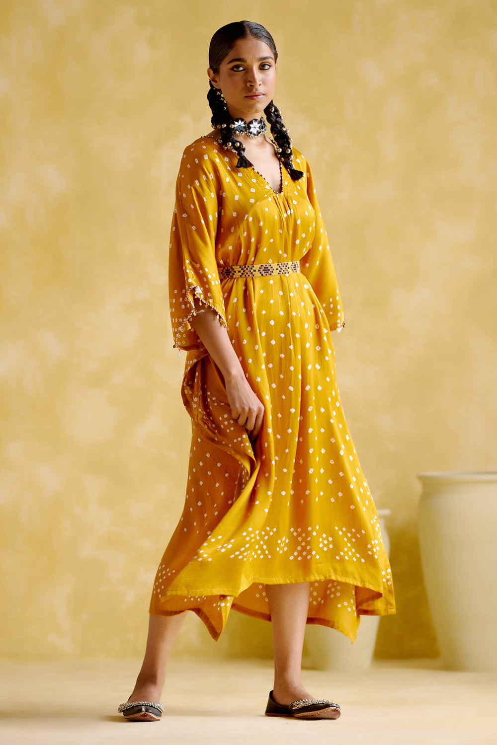 Annika Mustard Bandhini Kaftan