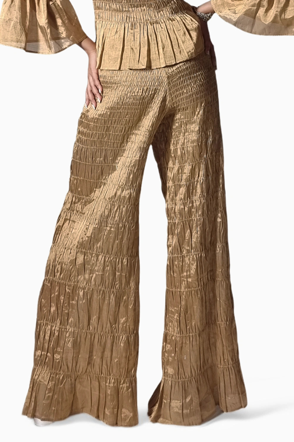 Gold Metallic Illusion Flared Pants