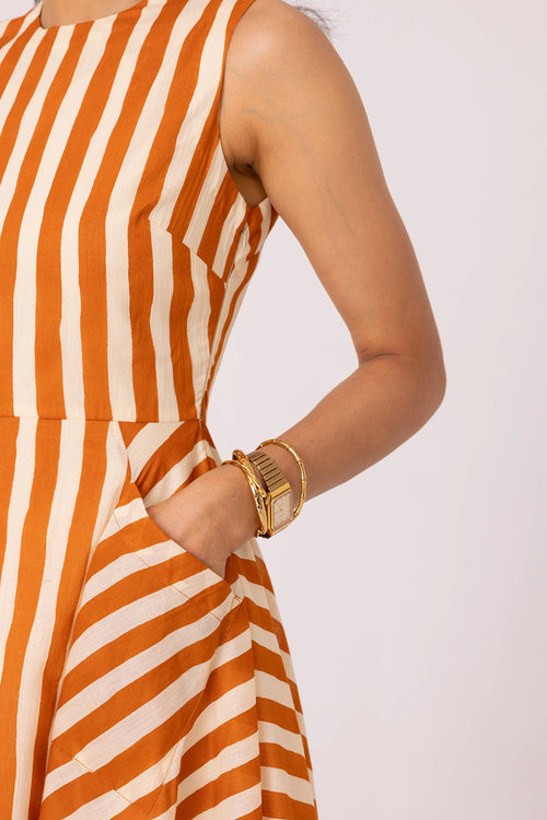 Valentino Rust Striped Midi Dress