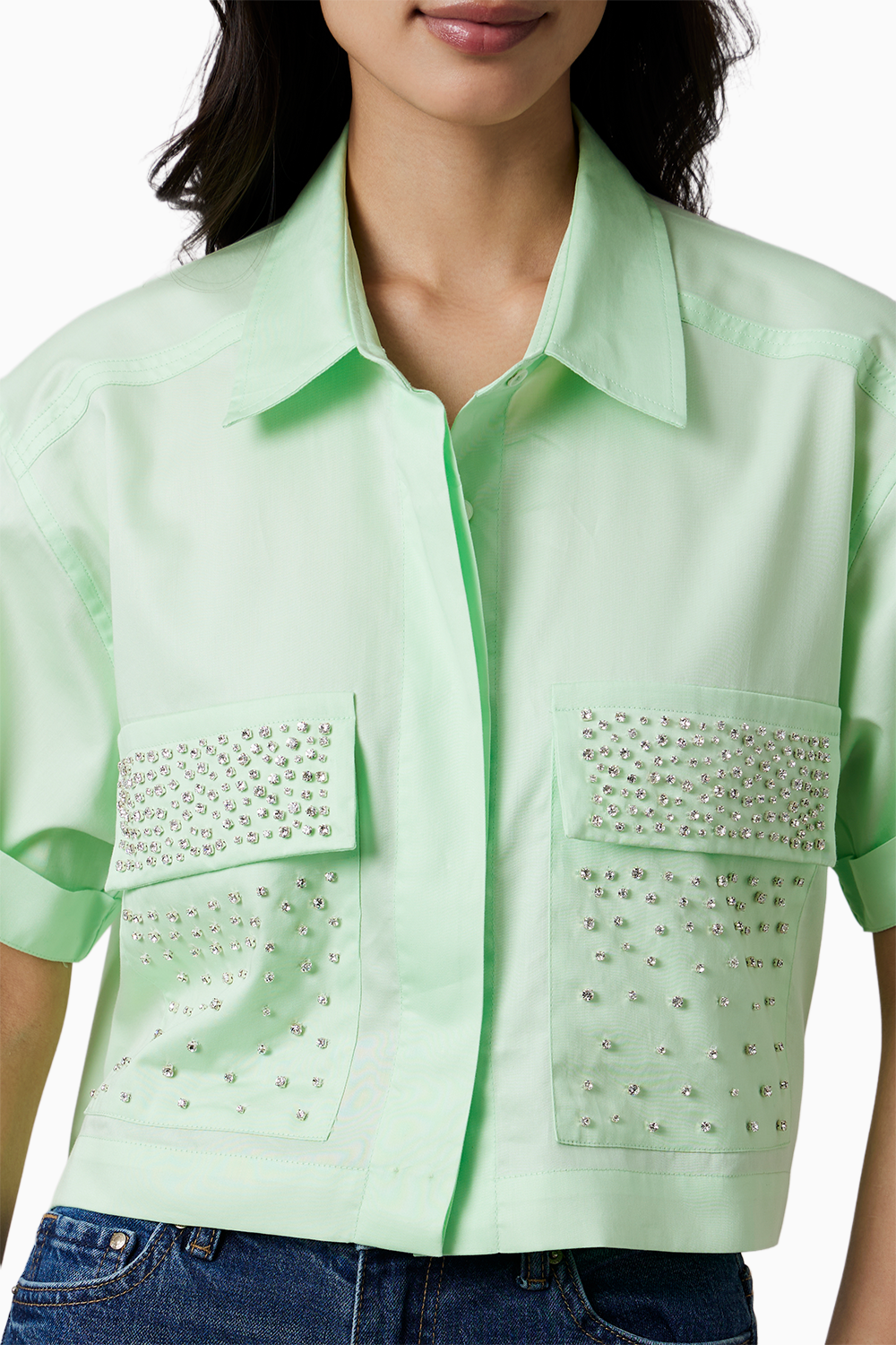 Lime Crop Shirt with Swarovski Studs