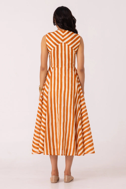 Valentino Rust Striped Midi Dress