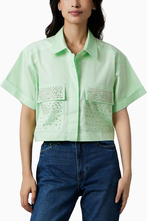 Lime Crop Shirt with Swarovski Studs