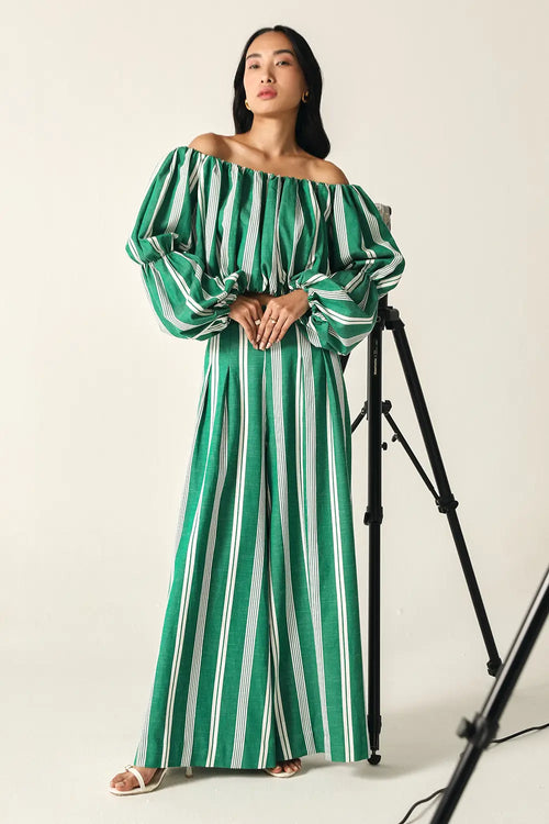 Willow Green-White Stripes Co-ord Set
