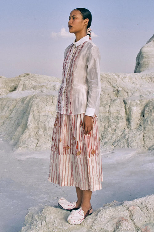 ⁠Htami Drawstring Panelled Skirt