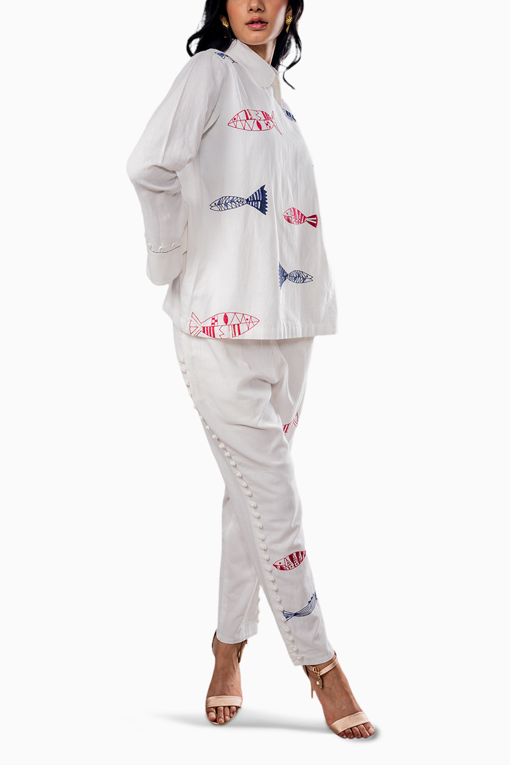 White Fish Embroidered Co-ord Set