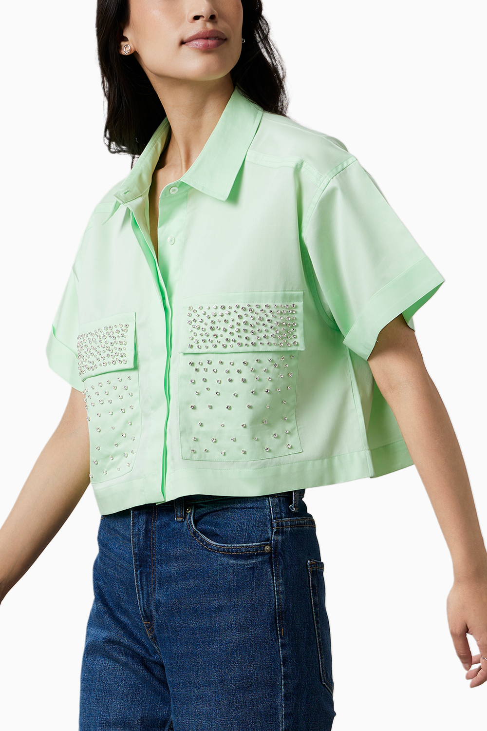 Lime Crop Shirt with Swarovski Studs