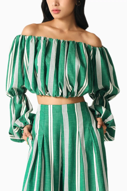 Willow Green-White Stripes Co-ord Set
