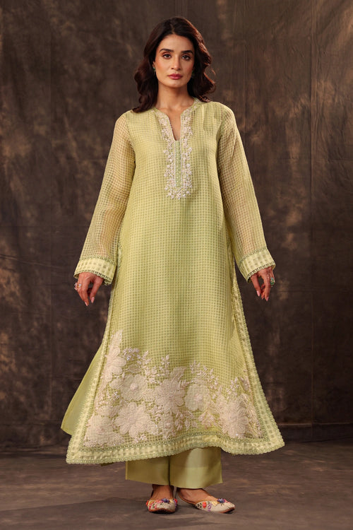 Vaayu Green Straight Long Kurta Set