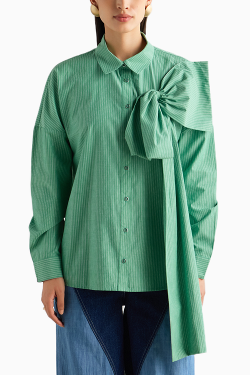 Green Stripe Bow Shirt