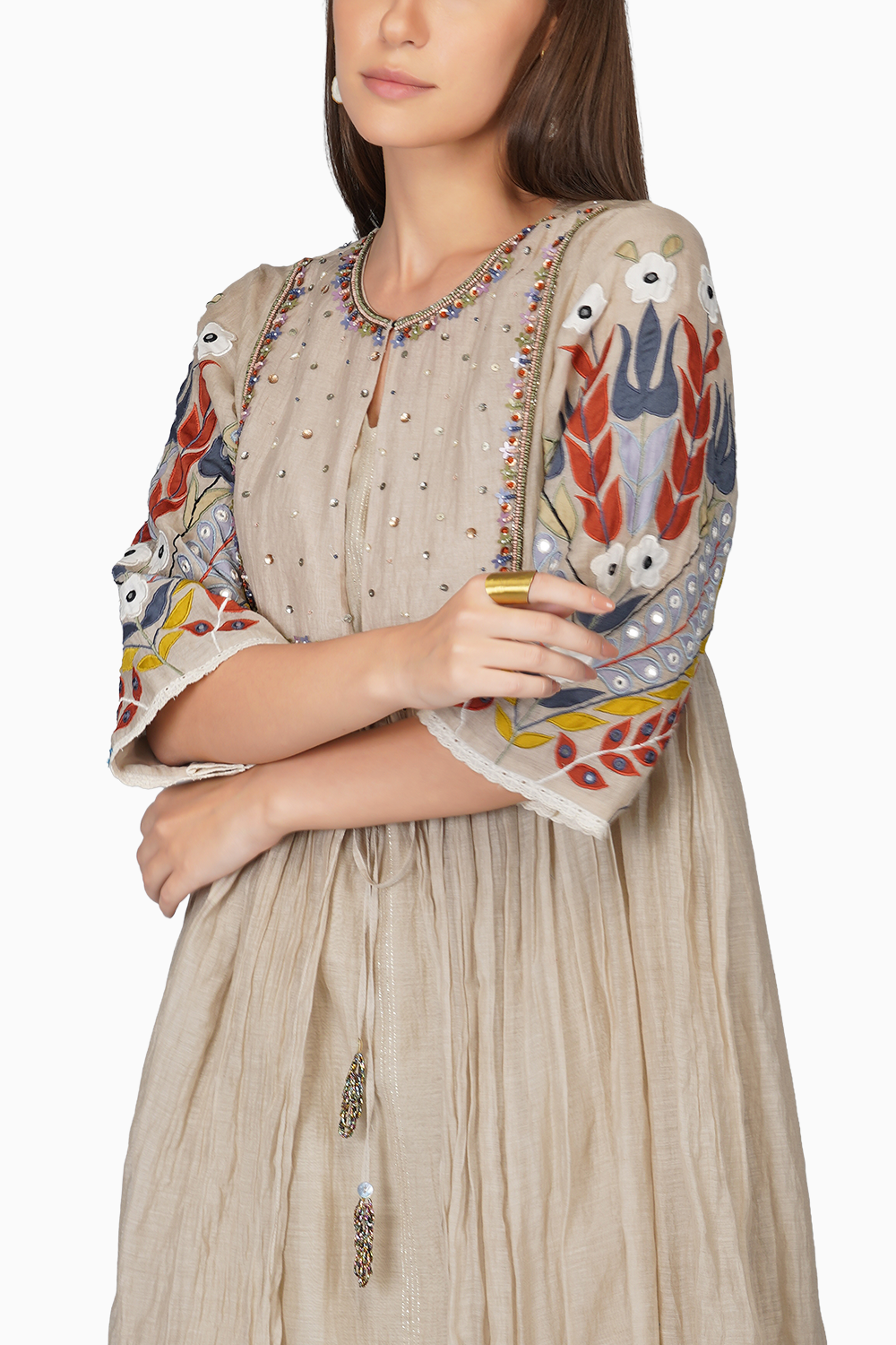 Layered Kurta Set with Applique Sleeves