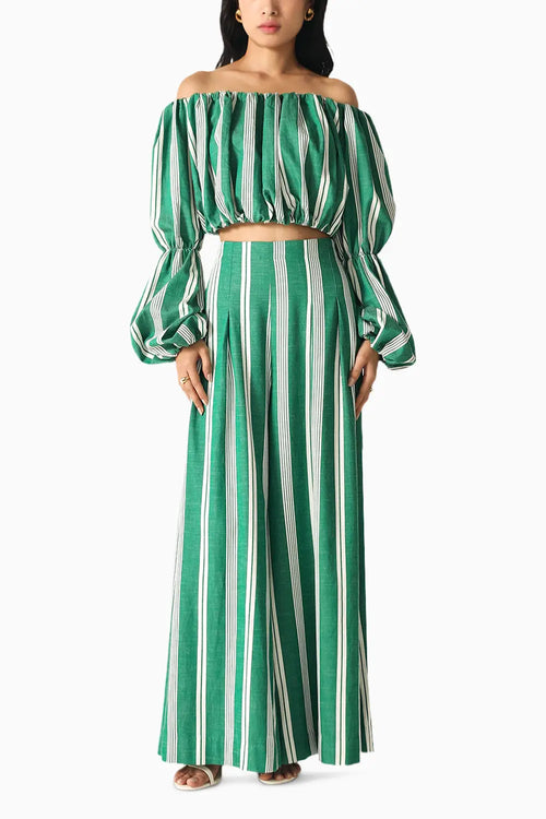 Willow Green-White Stripes Co-ord Set