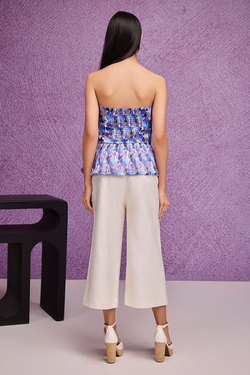 Blue Aquarelle Print Peplum Bustier
