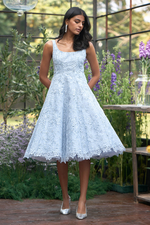 Flared Cutwork Embroidered Dress