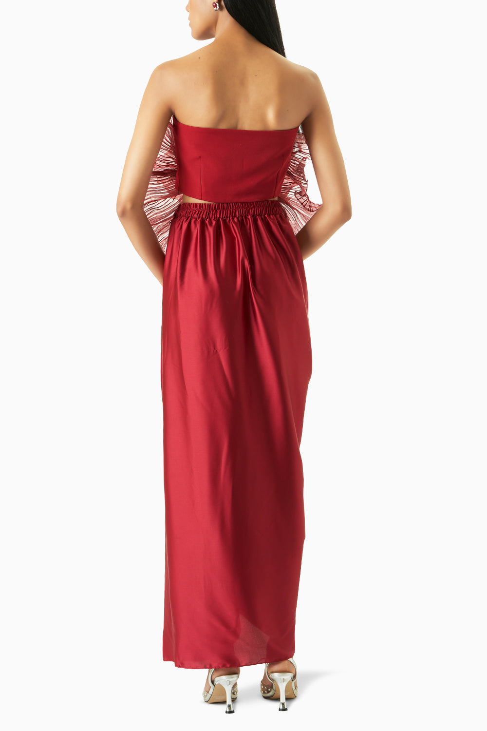 Camellia Red Top With Drape Skirt