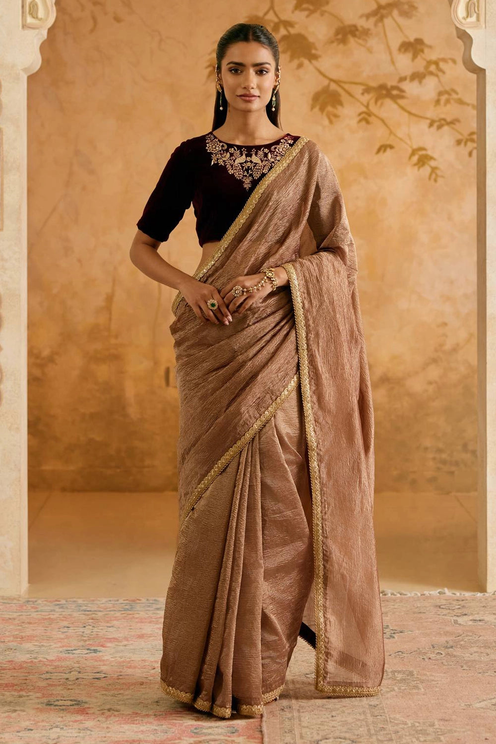 Bronze Petal Crush Tissue Saree