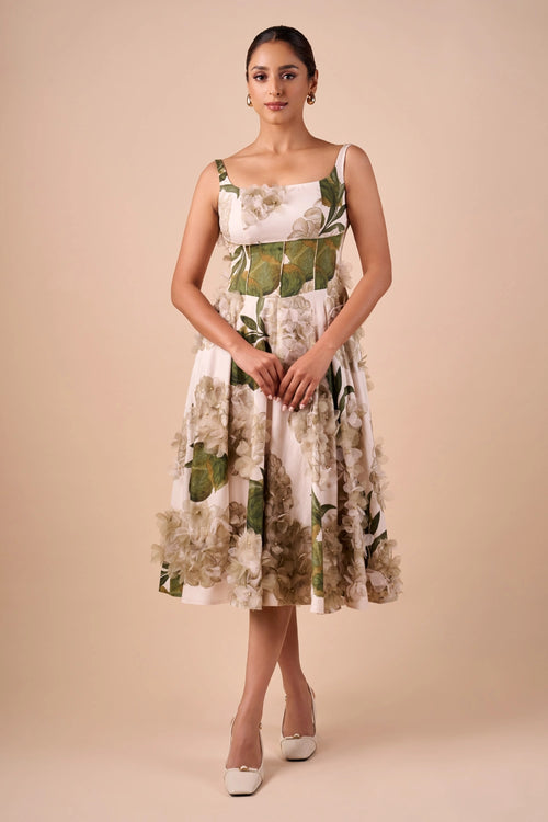 Light Hue Hydrangea Midi Dress