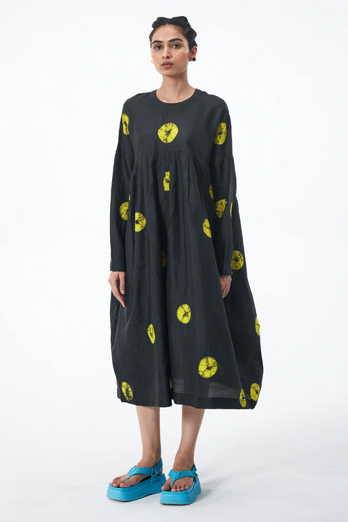 Black Lime Polka Dress