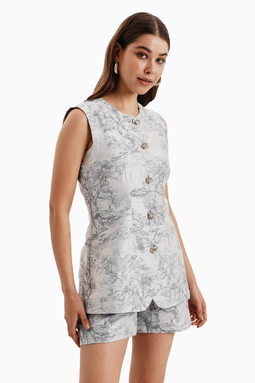 Blue Grey Silk Jacquard Shorts