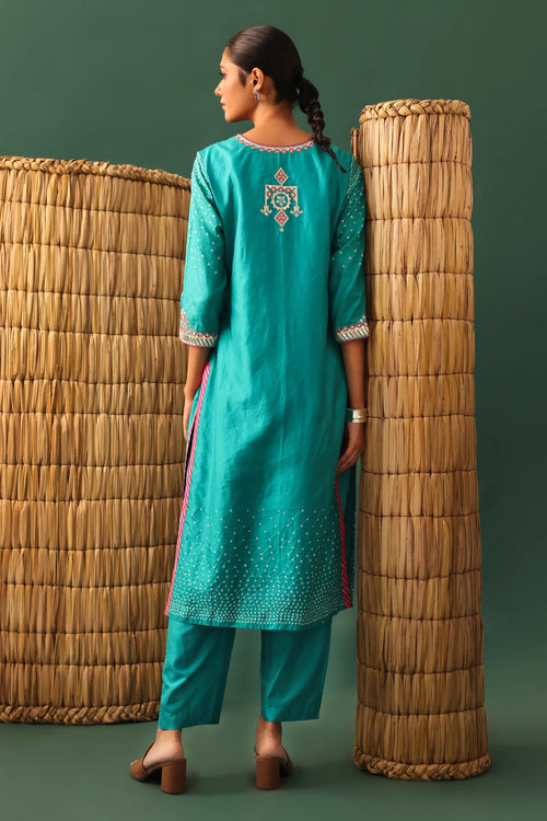 Blue Bandhani Hand Cut Gota Suit Set