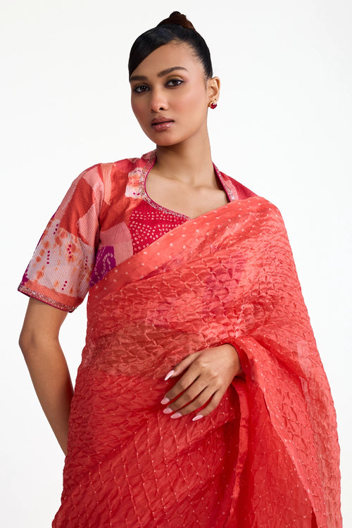 Organza Bandhani Saree with Boro Blouse