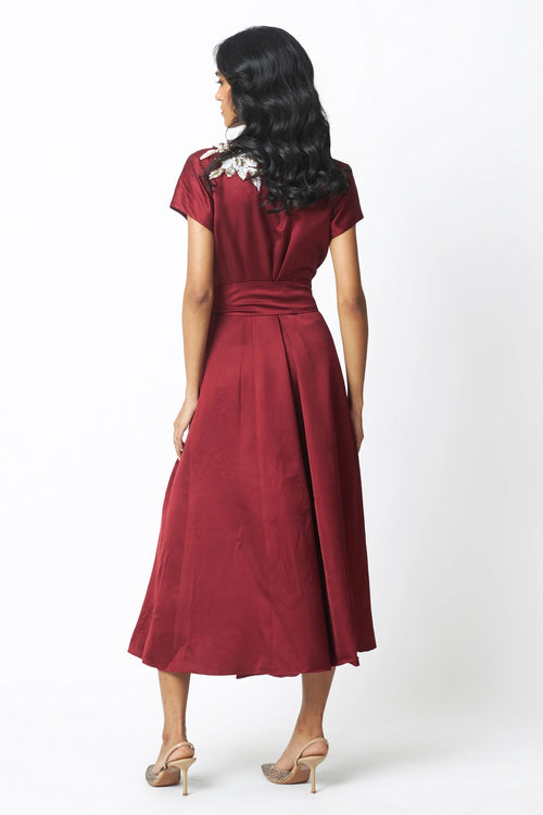 Ravena Floral Broach Long Wrap Dress