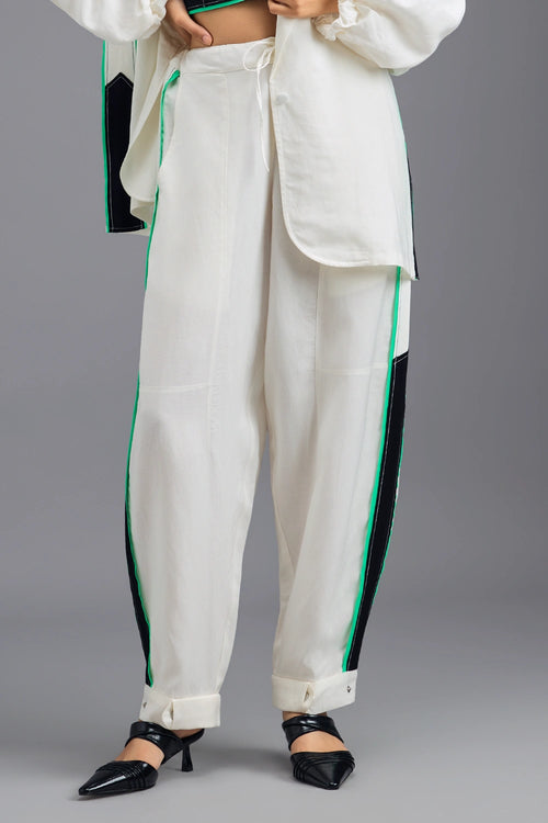 White Tailored Pants with Neon Contrast Side Stripe