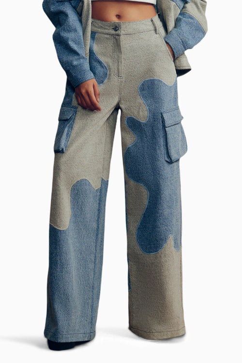 Blue Color Block Denim Pants