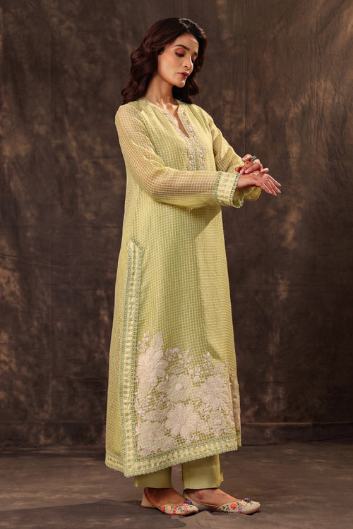Vaayu Green Straight Long Kurta Set