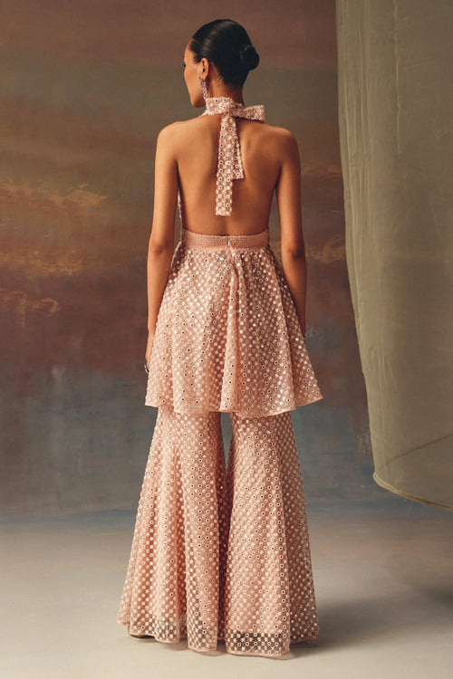 Blush Pink Short Halter Neck Tunic with Bootcut Pants