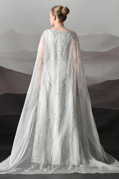 Ivory Sculpted Gown With All-Over Embroidery Handwork