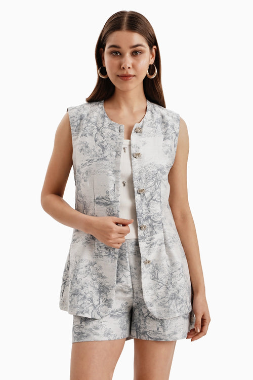 Blue Grey Silk Jacquard Jacket