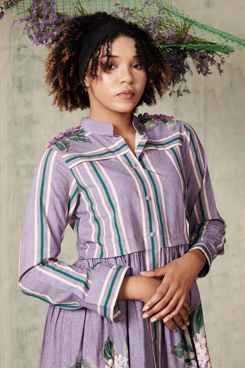 Lilac Hydrangea Mandarin Collar Dress