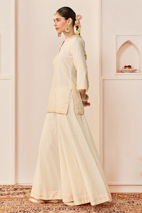 Rehma Daisy Ivory Short Kurta with Sharara and Dupatta