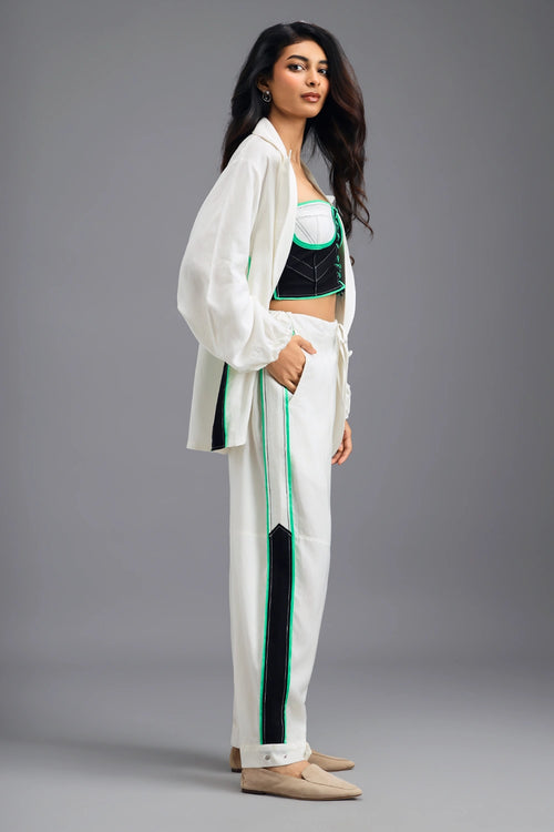White Co-ord Set with Neon Geometric Bustier