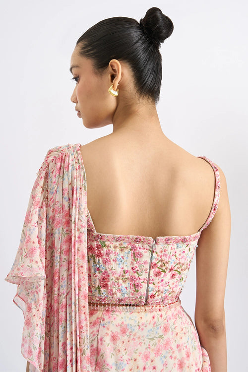 Blush Floral Ruffled Saree Set