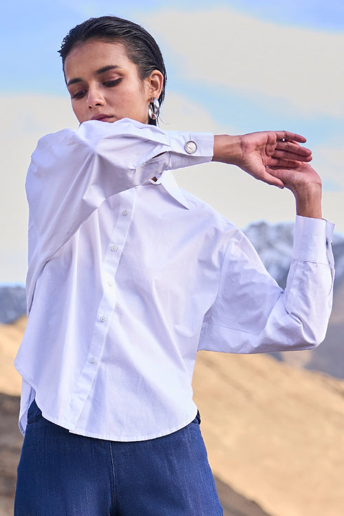 Back Knot Shirt with Denim Embroidered Pant