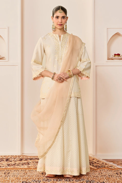 Rehma Daisy Ivory Short Kurta with Sharara and Dupatta