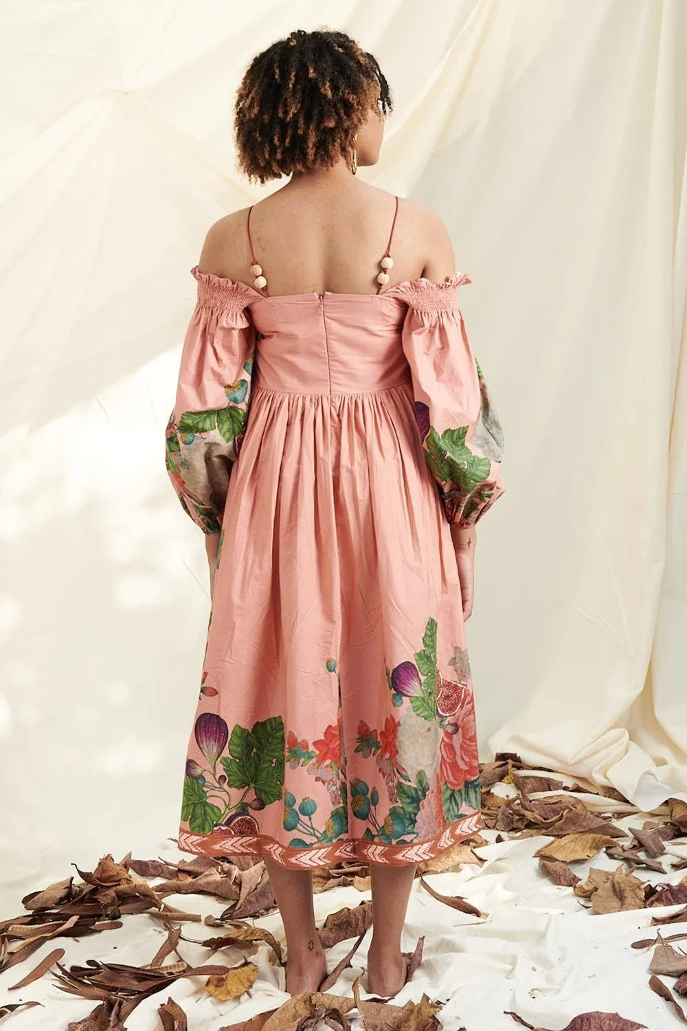 Peach Poppy Bloom Shirring Dress