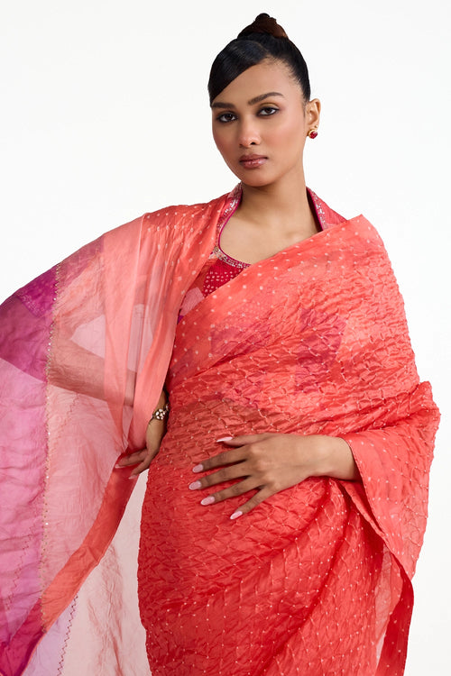 Organza Bandhani Saree with Boro Blouse