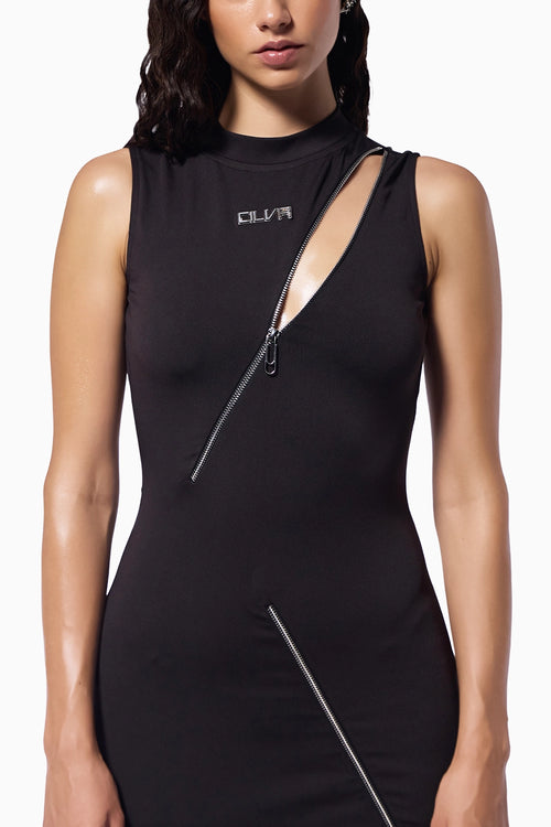 Zipper Accent Jersey Dress