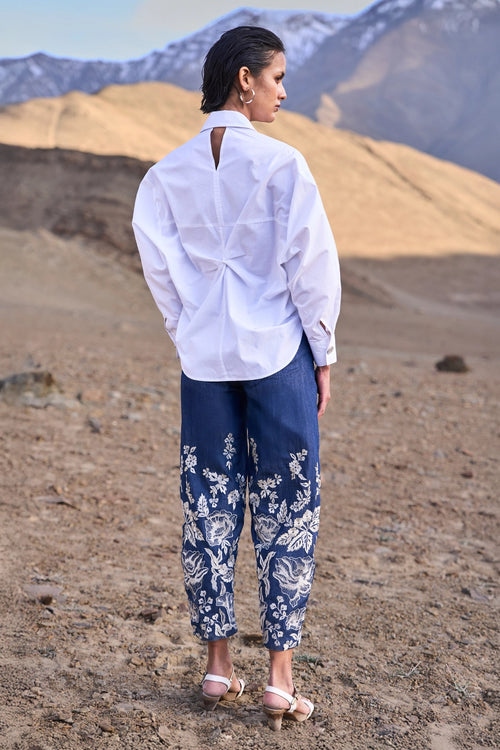 Back Knot Shirt with Denim Embroidered Pant