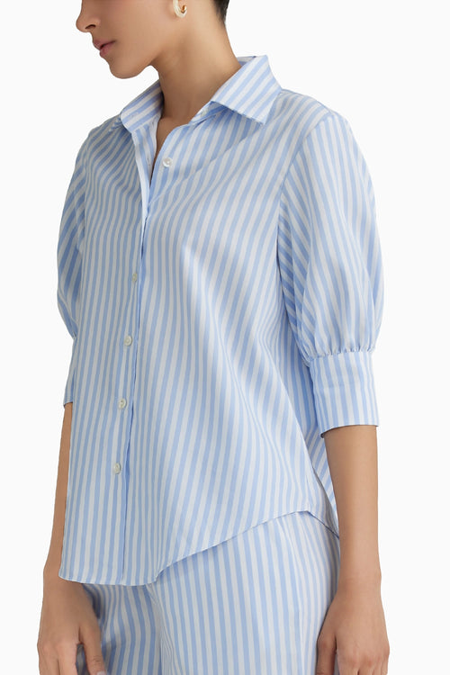 Blue Striped Short Sleeved Shirt