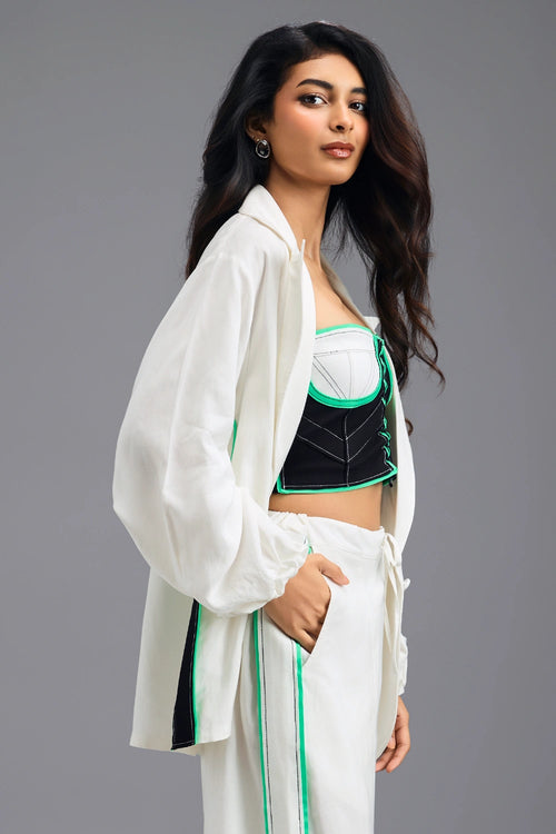 White Shirt with Neon Geometric Bustier