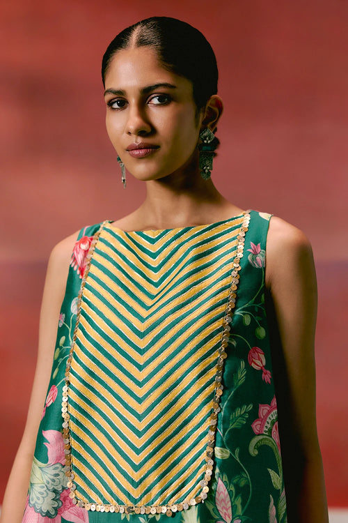 Green Chintz Sleeveless Kurta Set with Dupatta