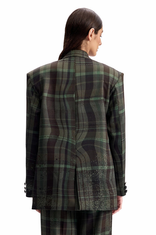 Distorted Plaid Power Blazer
