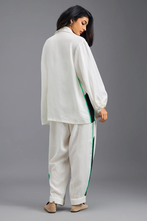 White Co-ord Set with Neon Geometric Bustier