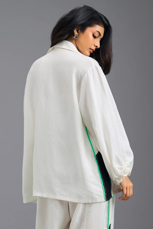 White Shirt with Neon Geometric Bustier