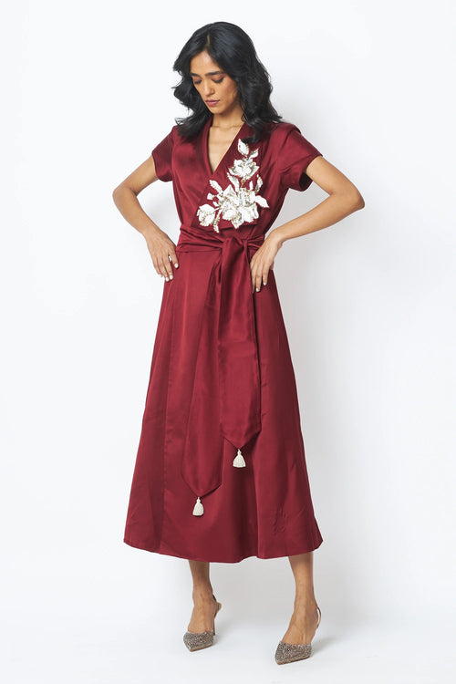 Ravena Floral Broach Long Wrap Dress
